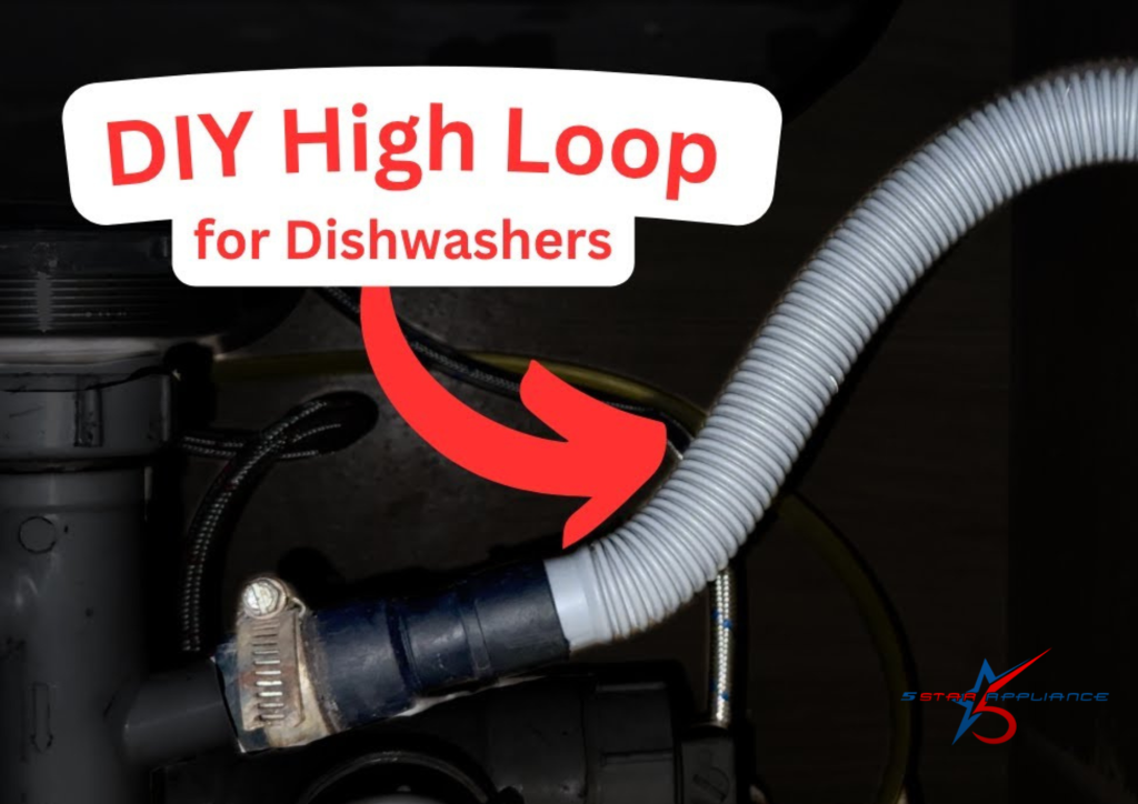 Dishwasher drain hose with improper high loop under sink causing sewer gas smell to enter dishwasher